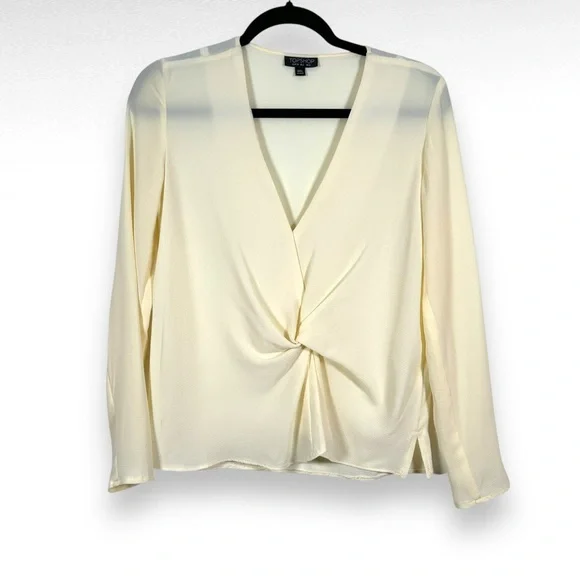 Topshop Blouse Size Xs Cream Vneck Office Minimalist Business Neutral Oldmoney - Picture 2 of 9